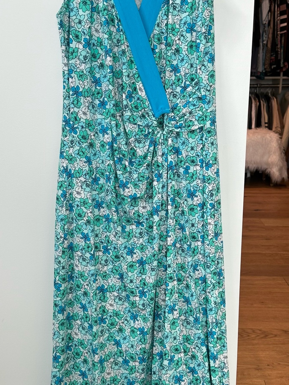 Lands' End Teal & White Floral Maxi Dress